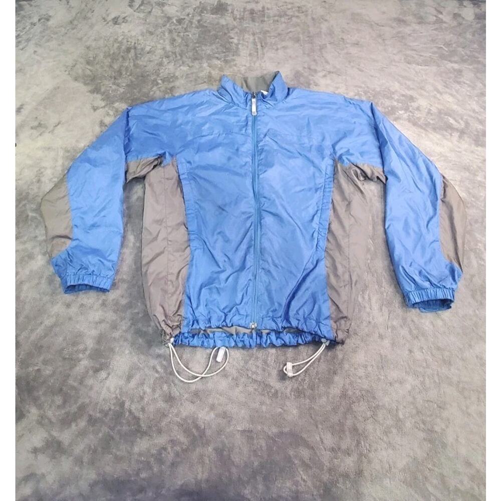 The North Face Jacket Womens Size L Blue Gray Full Zip Worn Logo Winderbreaker